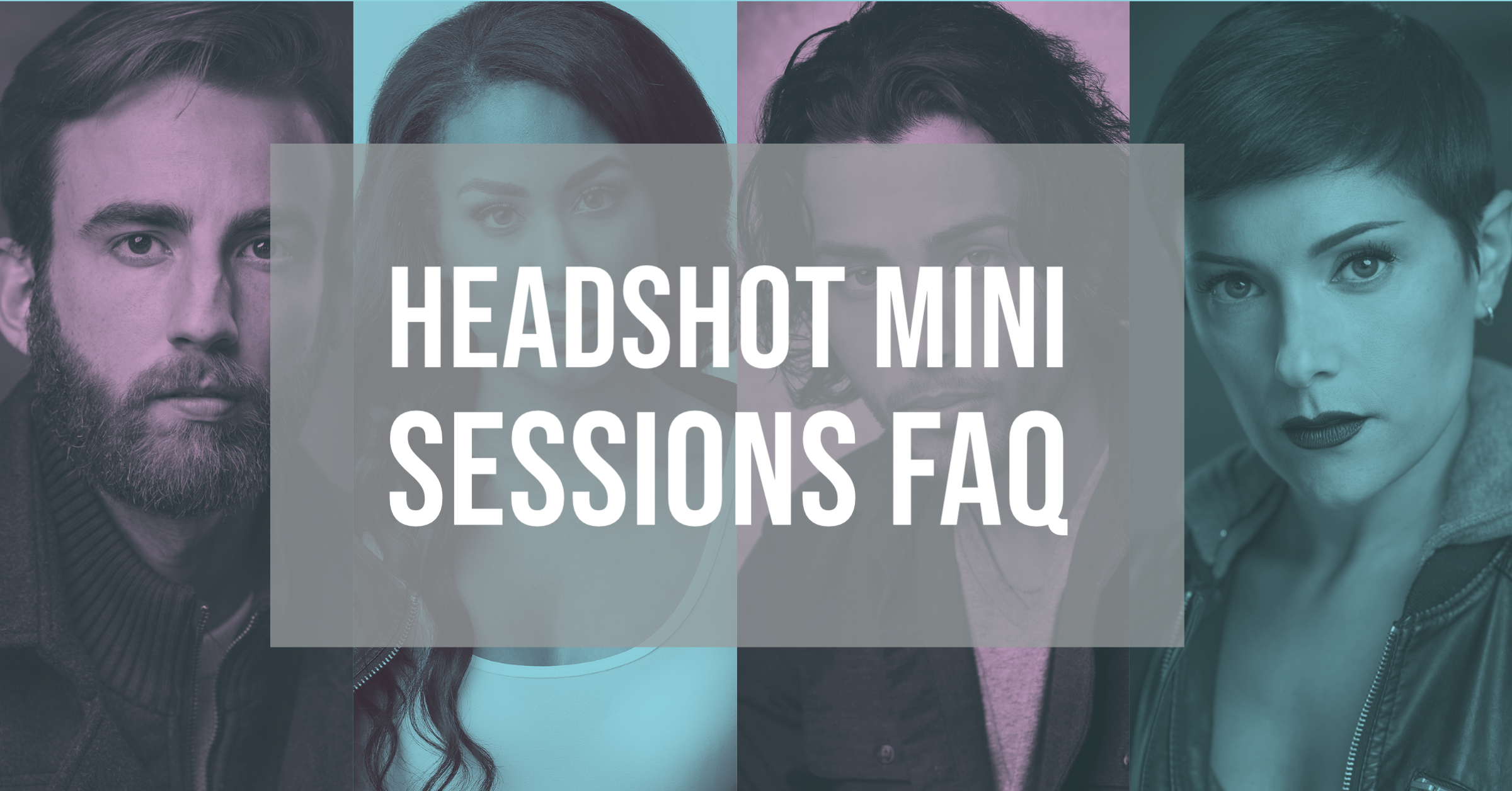 four photos pieced together behind headshot mini session FAQ header
